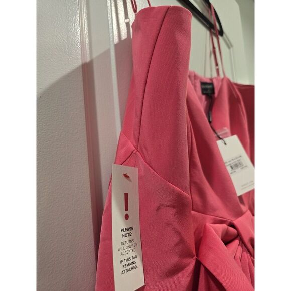 Bardot Annabelle Bow Plunge Neck Mini Dress Candy Pink Size 12 XXL MSRP $169 NWT - Picture 10 of 16